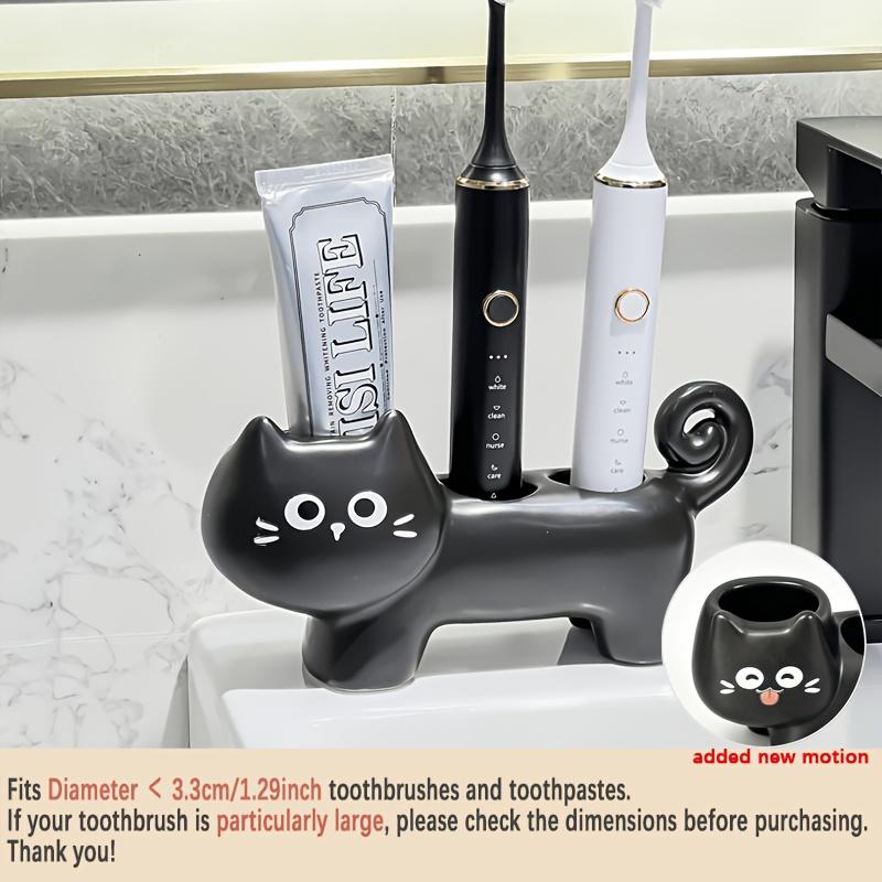Cute Cat-Shaped Ceramic Toothbrush Holder, Space-Saving Bathroom Storage Stand with Sturdy Base