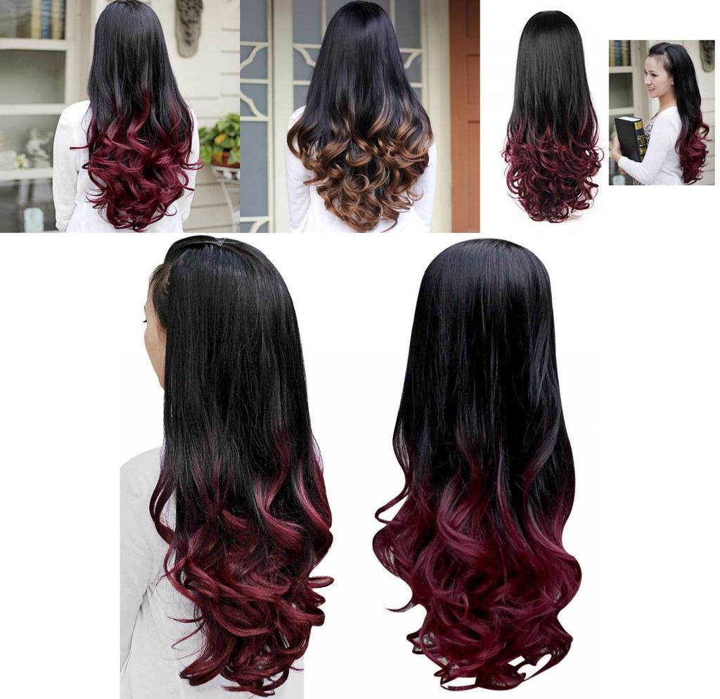 Peruci pentru Femei Lungi Crețe Ondulate Jumătate de Păr Rezistente la Căldură Culoare Gradient Stil Premium de Frumusețe
