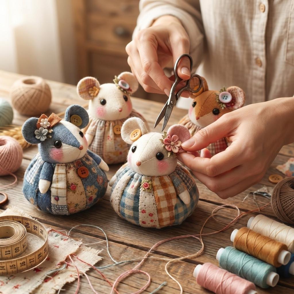 Patchwork DIY Collection Handmade Mouse Doll Set of 5 Fabric Craft Kit for Sewing and Home Decoration Projects