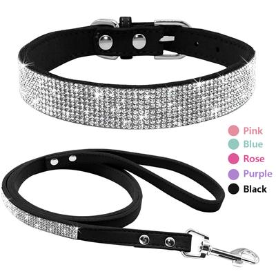 Strass Hundehalsband Bling Kristall Katze Hundehalsbänder und Leine Set Haustier Spazierleine Leinen Verstellbar für Kleine Mittlere Hunde