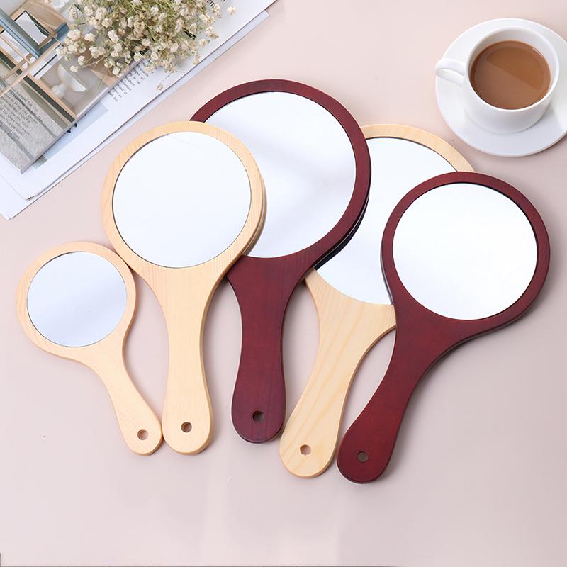 Round Wood Vintage Hand Mirror Makeup Vanity Mirror Cosmetic Make Up Mirrors