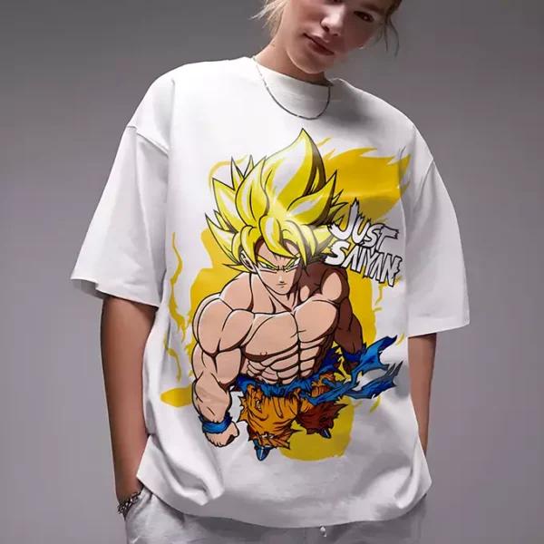

2026 Summer Dragon Ball Goku Super Saiyan Theme 100 Cotton Printed LooseTee Shirt for Unisex and Women Parental Use Top S