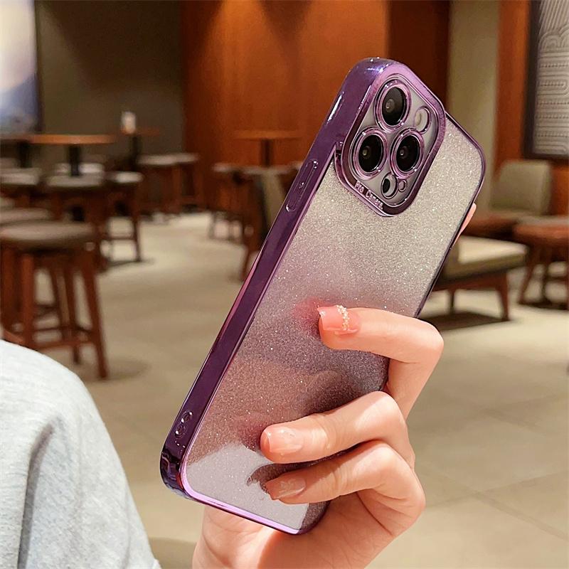 Gradient Glitter Electroplated Clear Phone Case For iPhone 14 13 12 11 Pro Max 7 8 Plus SE  Mini Soft Cover
