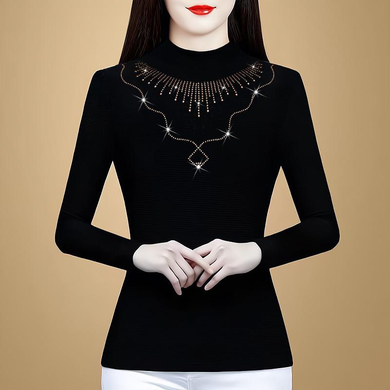 

Новые весенние пуловеры, модные и элегантные базовые рубашки для женщин среднего возраста с высококачественной рубашкой с длинными рукавами Hot Diamond 5XL