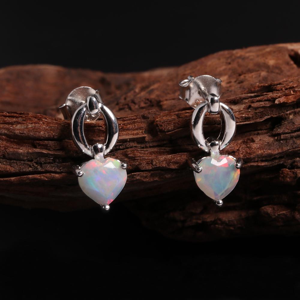 Sweet romantic style October Birthstone Natural Opal heart-shaped ring Earrings jewelry set women and girls birthday gift