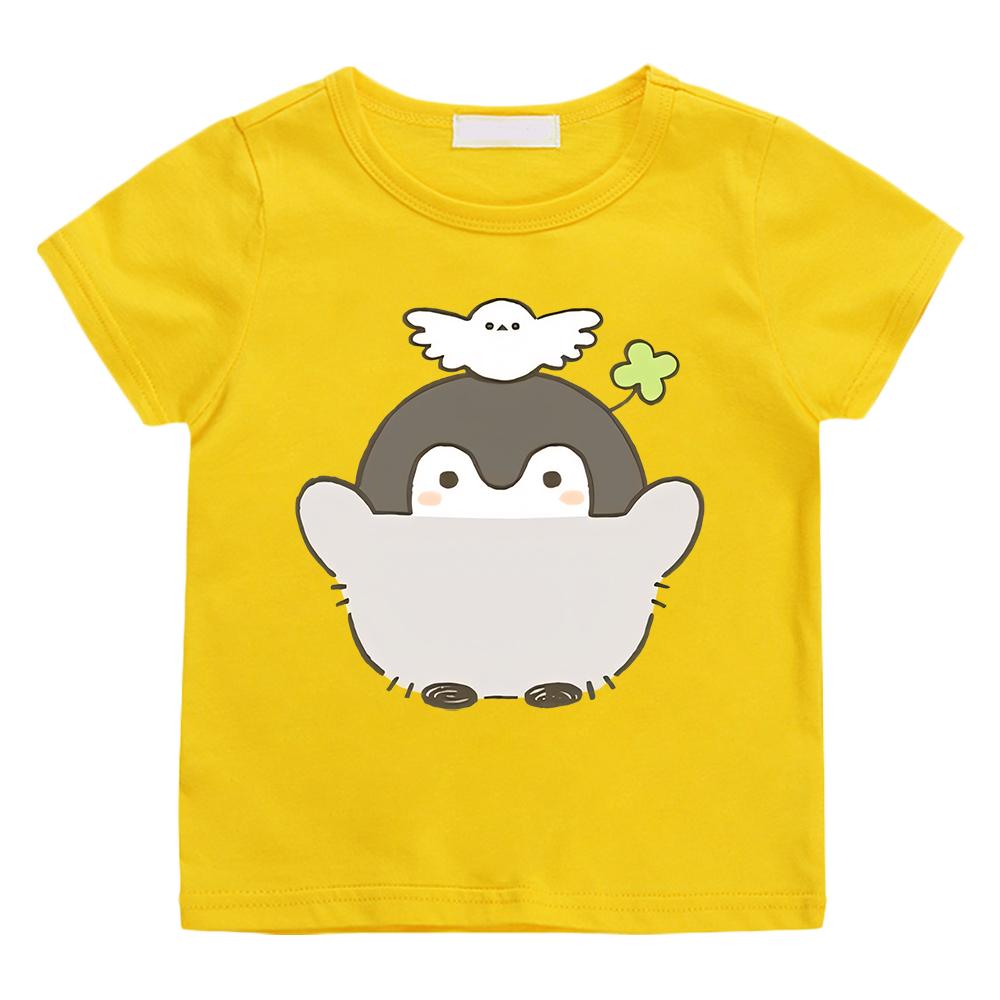 Cute Cartoon Print T-shirt Positive Energy Penguins Cotton Anime Print Tees Top Kawaii Children Tee-shirt Kids Clothes