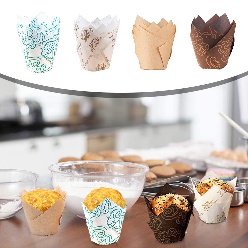 50Pcs Cupcake Paper Cups Tulip Muffins Paper Moulds Cup Case Cupcake Liner Baking Tools Cake Wrapper For Wedding Party Accessory