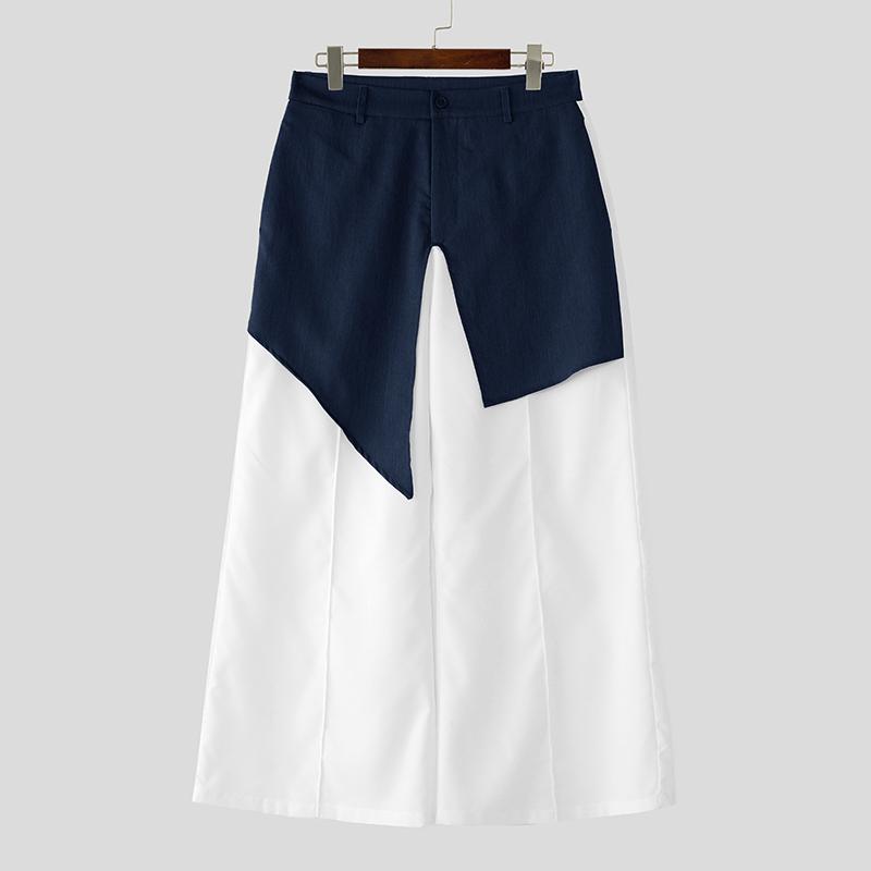 

INCERUN Men Pants Casual Zip-up Waist Patchwork Long Trousers 2XL