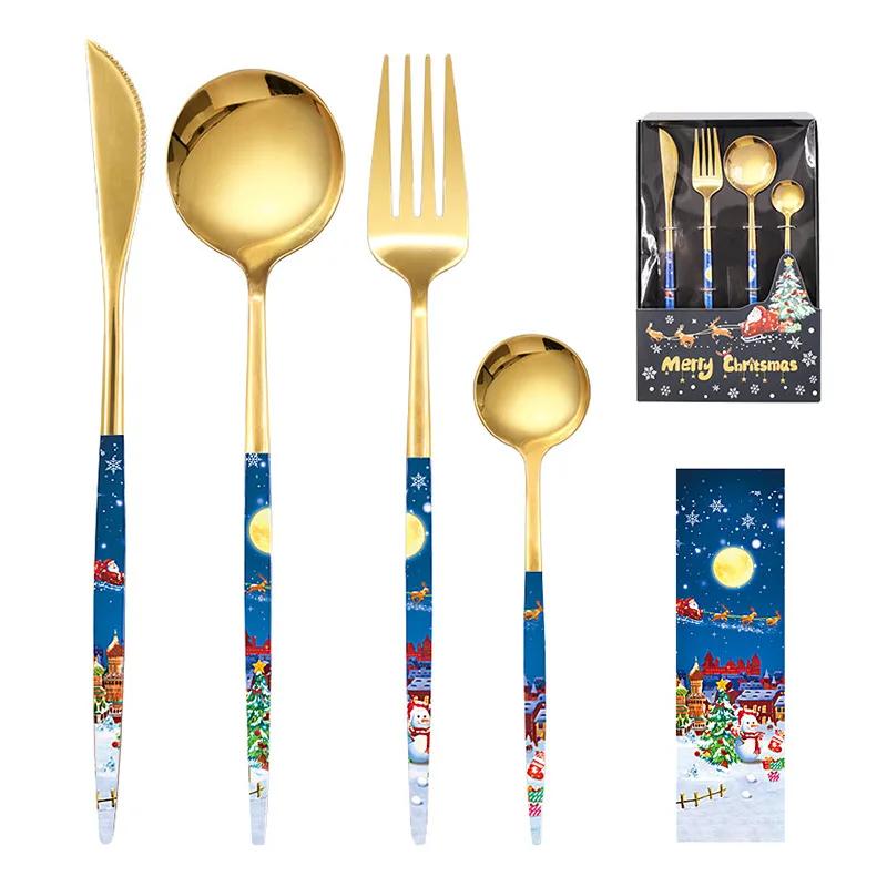 Mirror Golden Stainless Steel Cutlery Creative Christmas Personalized Christmas Complete Dinner Dinnerware Cuisine