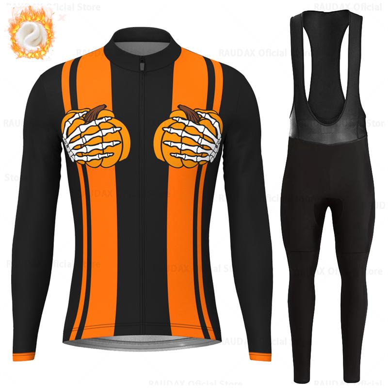Men's Cycling Jerseys Set Halloween Winter Thermal Fleece Long Sleeve Coat Riding Bike Jacket Cycling Suits Set Ropa Ciclismo