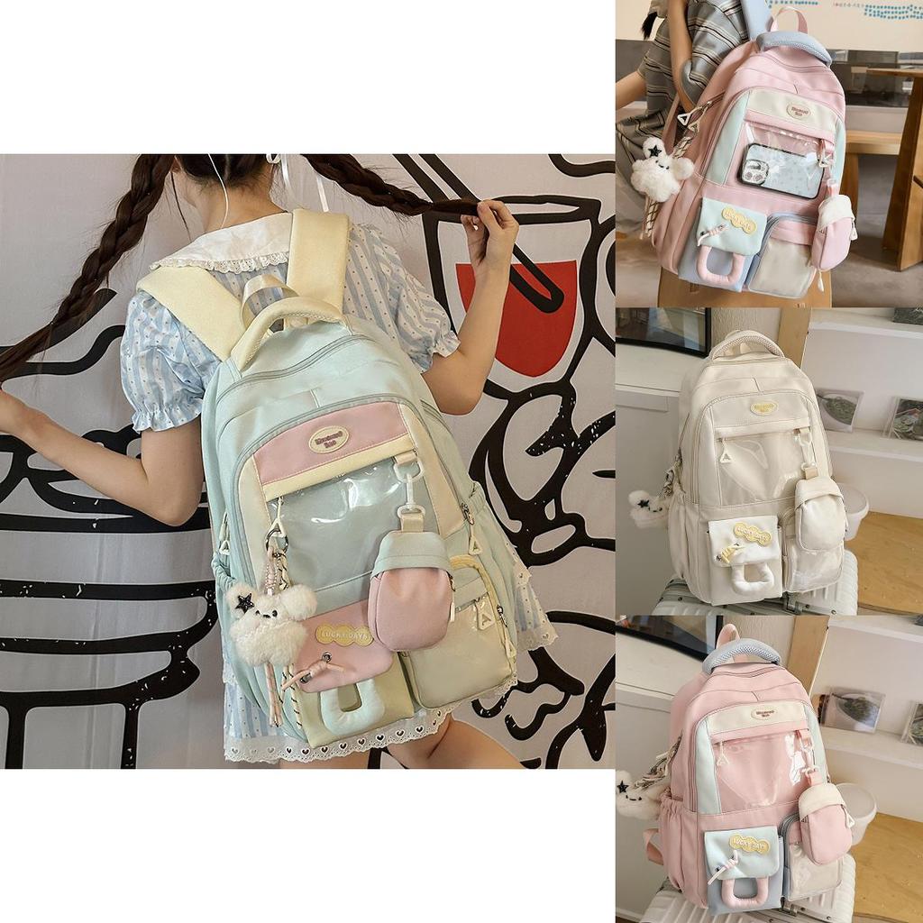 Nylon Girls Backpack With Geometric Pattern Large Capacity For School And Daily Use
