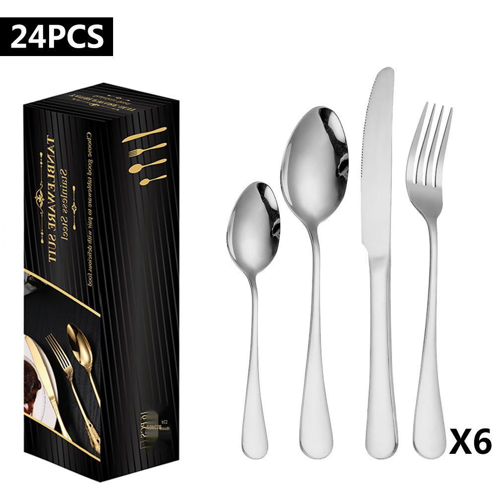 

Набор столовых приборов из нержавеющей стали из 24 предметов: Нож для стейка, Вилка, Ложка, Десертная ложка, Подарочная коробка в комплекте