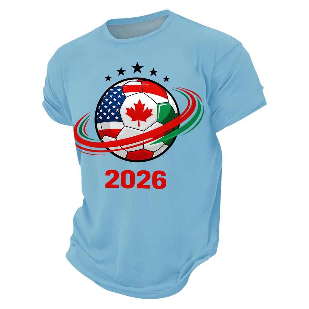 Men’s Short Sleeve Crew Neck TShirt 2026 Soccer Ball Print with Flags Graphic Casual Fit Top