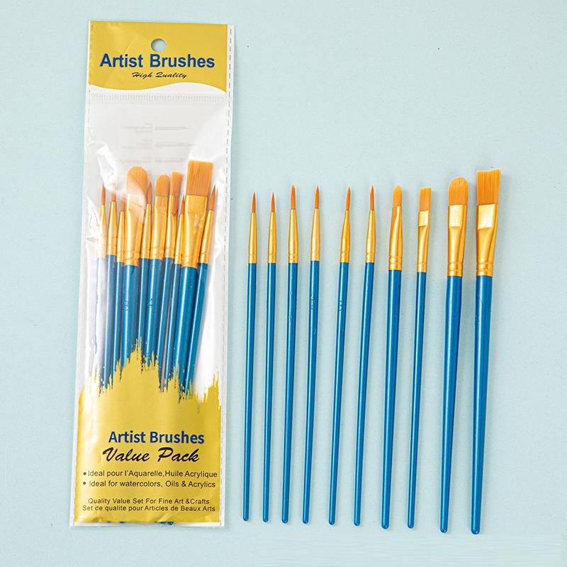 Zestaw 10 sztuk Wielofunkcyjny Pędzel do Akwareli Plastikowy Trzonek Artystyczne Malowanie Akwarela Gwasz Pędzel Olejny Włosie Nylonowe Haczyk Linia Pędzel Olejny