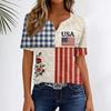 Women's Fashion Casual Independence Day Print V-Neck Short Sleeve Button-Up T-Shirt Top