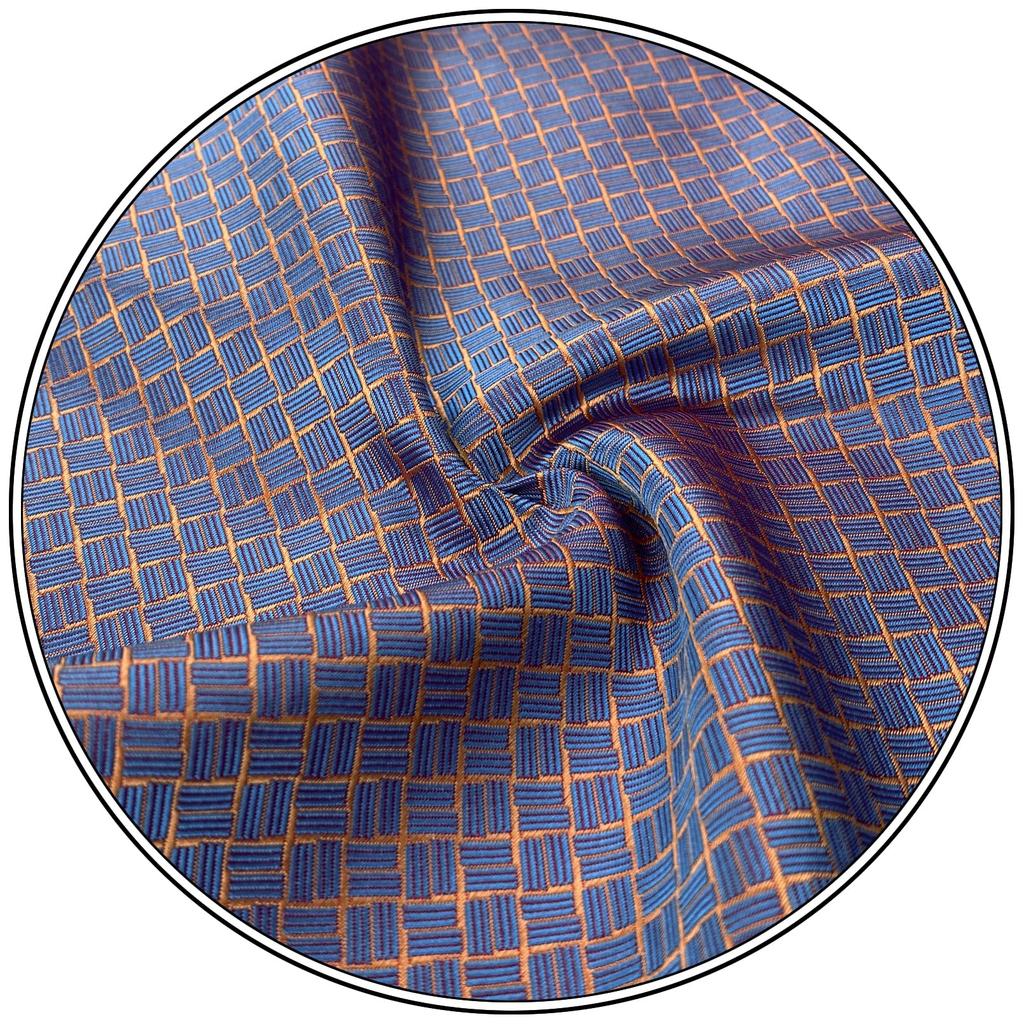 [S&W SHLAX&WING] Herrenkrawatte, Geometrisches Muster, Blau & Orange, Gewebtes Karomuster, Anzug, Seidige Haptik, Trauzeugen Geschenk, Klassisch, 147cm