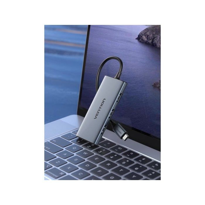 Vention Toohb Base &amp; Duplicateur De Port Filaire Usb 3.2 Type-C Gris