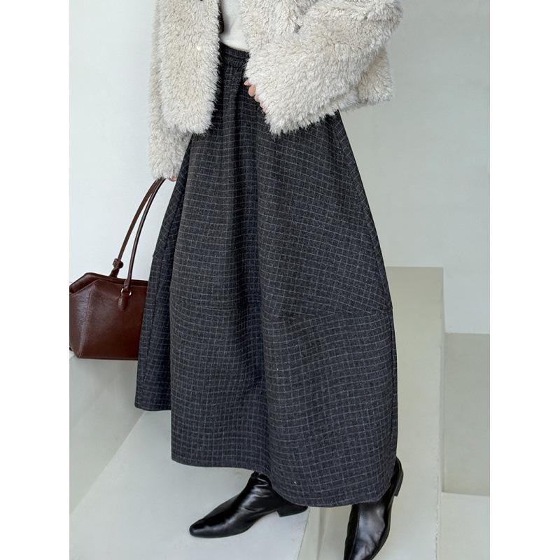 JuZhi Women s Retro Plaid High-Waist Slimming Skirt 6267 One Size