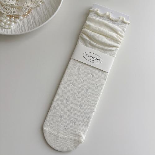 Pink Socks Women Spring and Summer Hollow Thin Breathable Women Socks Ballet Style Floral Print Polka Dot Medium Tube Socks Gift