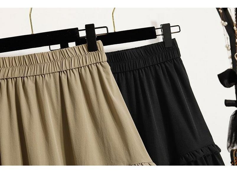 Plus Size Elegant A-line Fluffy Skirt - Spring/Summer Korean Style, Casual High-Waisted, Versatile Mid-Length Skirt