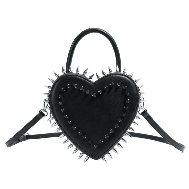 Pu Heart Shaped Bag For Women With Doublesided Stud Embellishments And Chain Strap For Daily Use