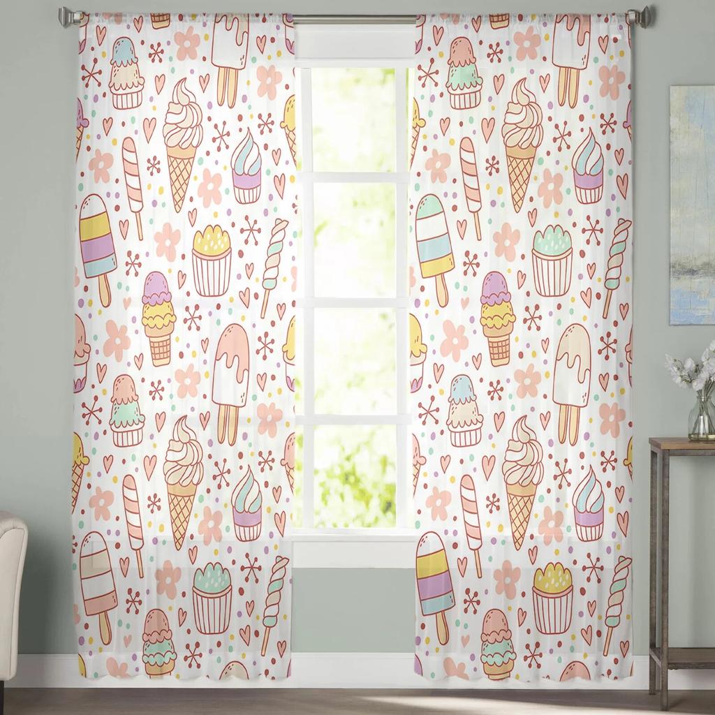 Cartoon Ice Cream Snowflake Modern Tulle Curtains For Living Room Bedroom Home Kitchen Window Sheer Curtains