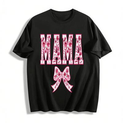 Floral Print Bow Mama Graphic Casual Top Pure Cotton T-shirt