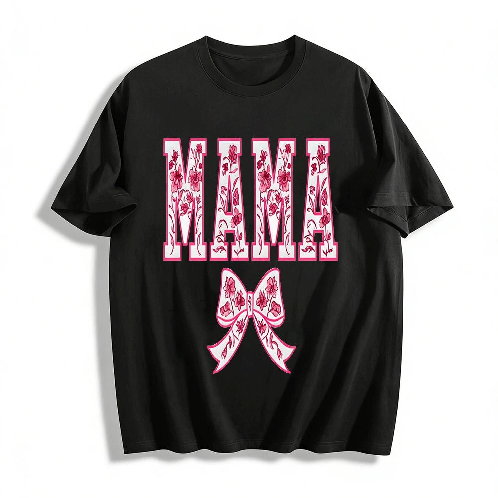 Floral Print Bow Mama Graphic Casual Top Pure cotton T-shirt XXS