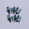 Long Stiletto Press On Fake Nails Blue Heart Diamond Bow Decoration False Nail Fashion Artificial Nail Handmade Acrylic Nail