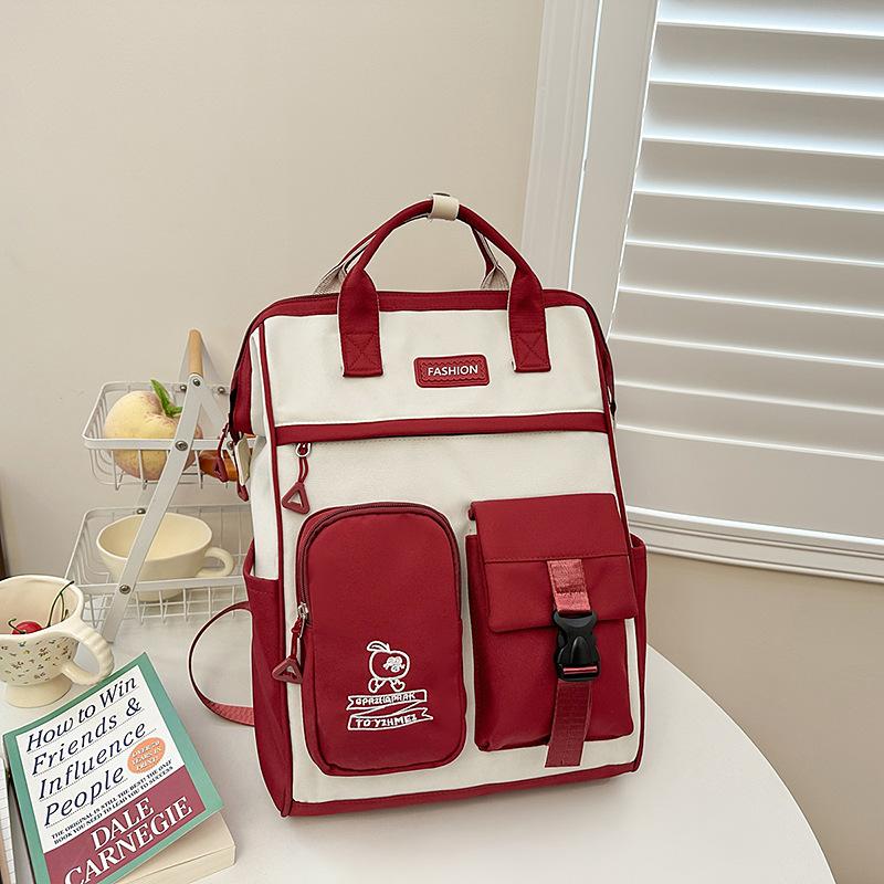 Damen Rucksack mit großem Fassungsvermögen, tragbar, Campus, Student, Schultasche, Farbkontrast, Reise-Rucksack