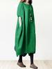 Minesam Short Style Cocoon Flattering for Summer Women's Cotton-Linen Dress, Long, Sleeve, Cotton-Linen Dress, (01 Green, XL)