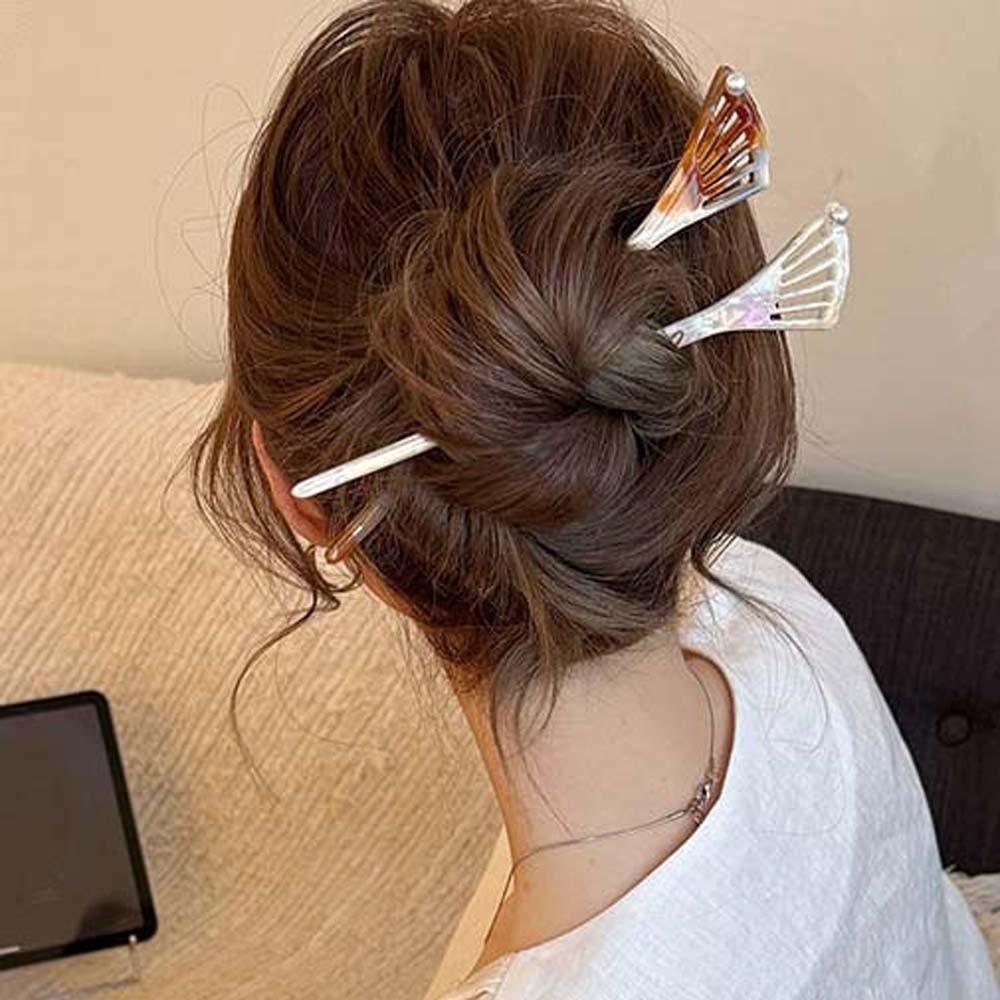 Modern Hanfu Style Acetate Hair Forks Headwear Fan-Shaped Hair Pin Acetic Acid Hair Stick  Girls