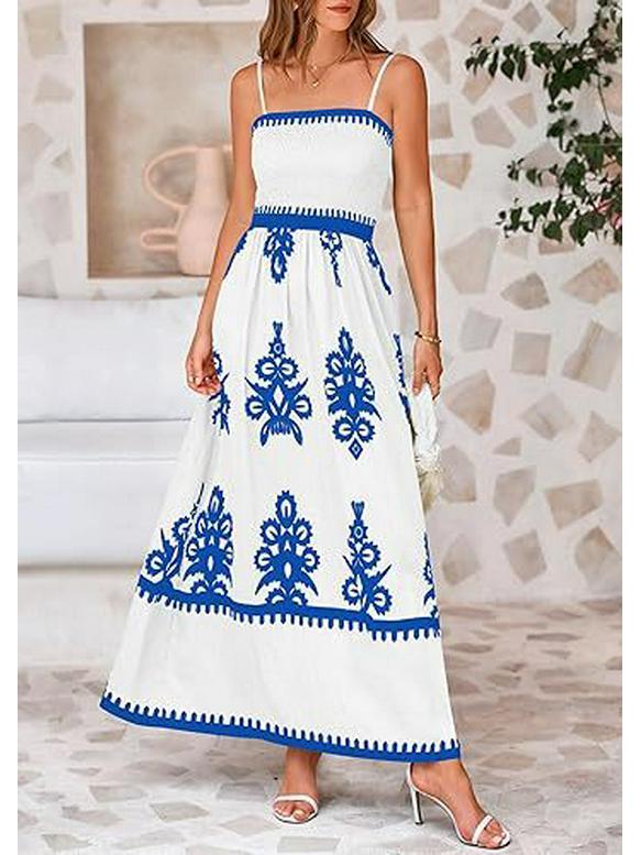 Ärmlös klänning med spaghettiband, blommigt tryck och ficka - 2025 Bästsäljare inom europeisk och amerikansk dammode.