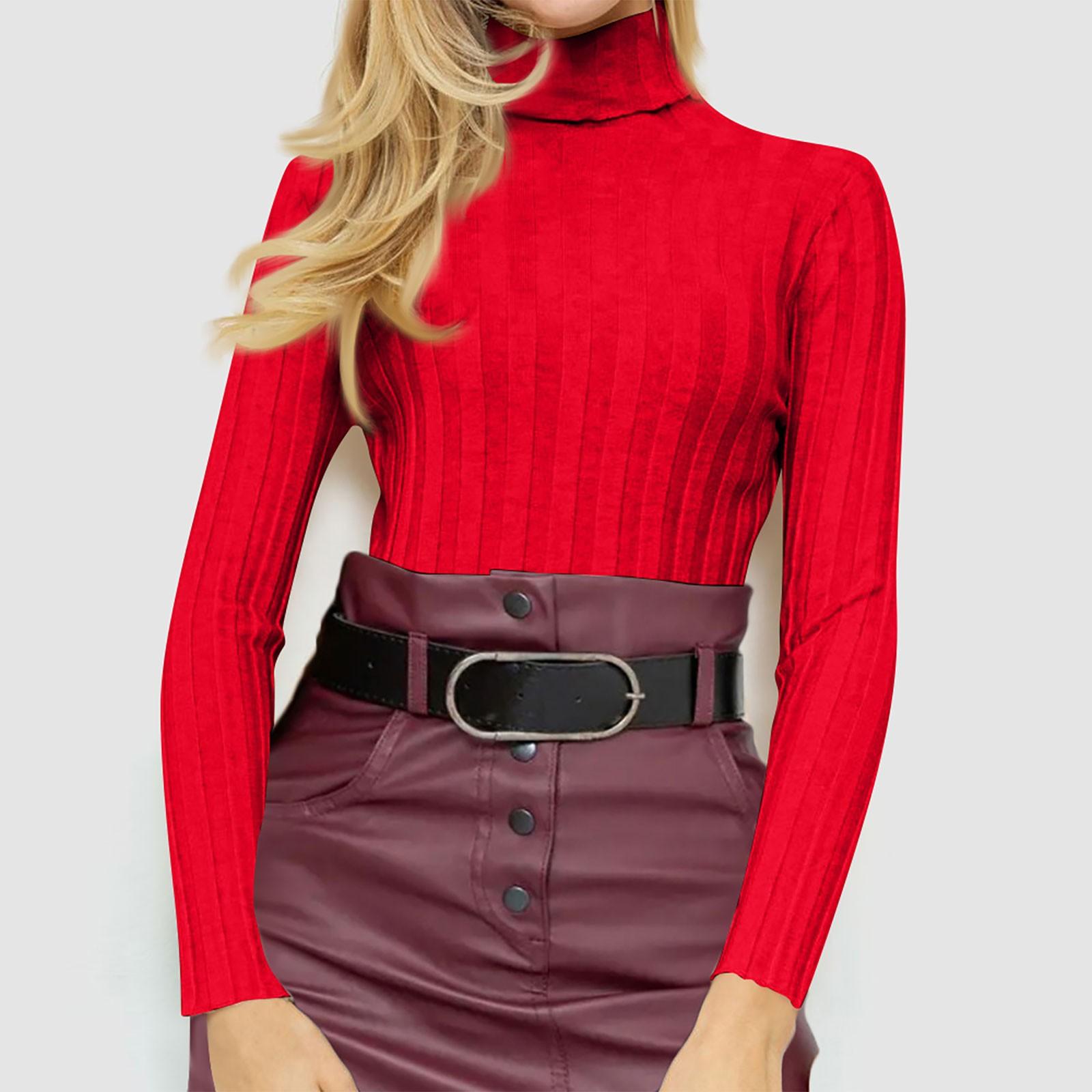 

Женский модный повседневный однотонный свитер с длинным рукавом, тонкий свитер, пуловер, топ L красный