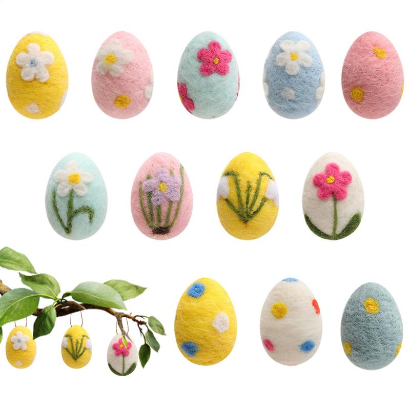 Wool Felt Foam Easter Eggs Happy Easter Decorations Painted Flower Dot Eggs Pendant Diy Craft Kids Gift Home Decor