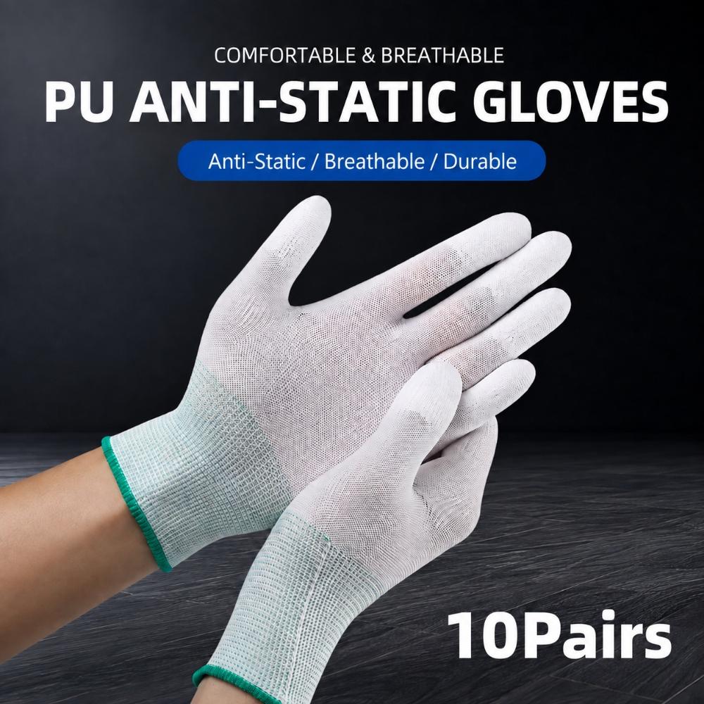 10Pairs Nylon PU Coated Work Gloves, 13-Gauge Breathable Anti-Slip Gloves for Repair, Construction and Gardening