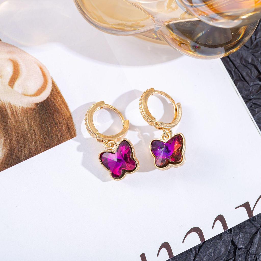Elegant Tourmaline Cubic Zirconia Butterfly Earrings - Light Luxury Studs for Ladies
