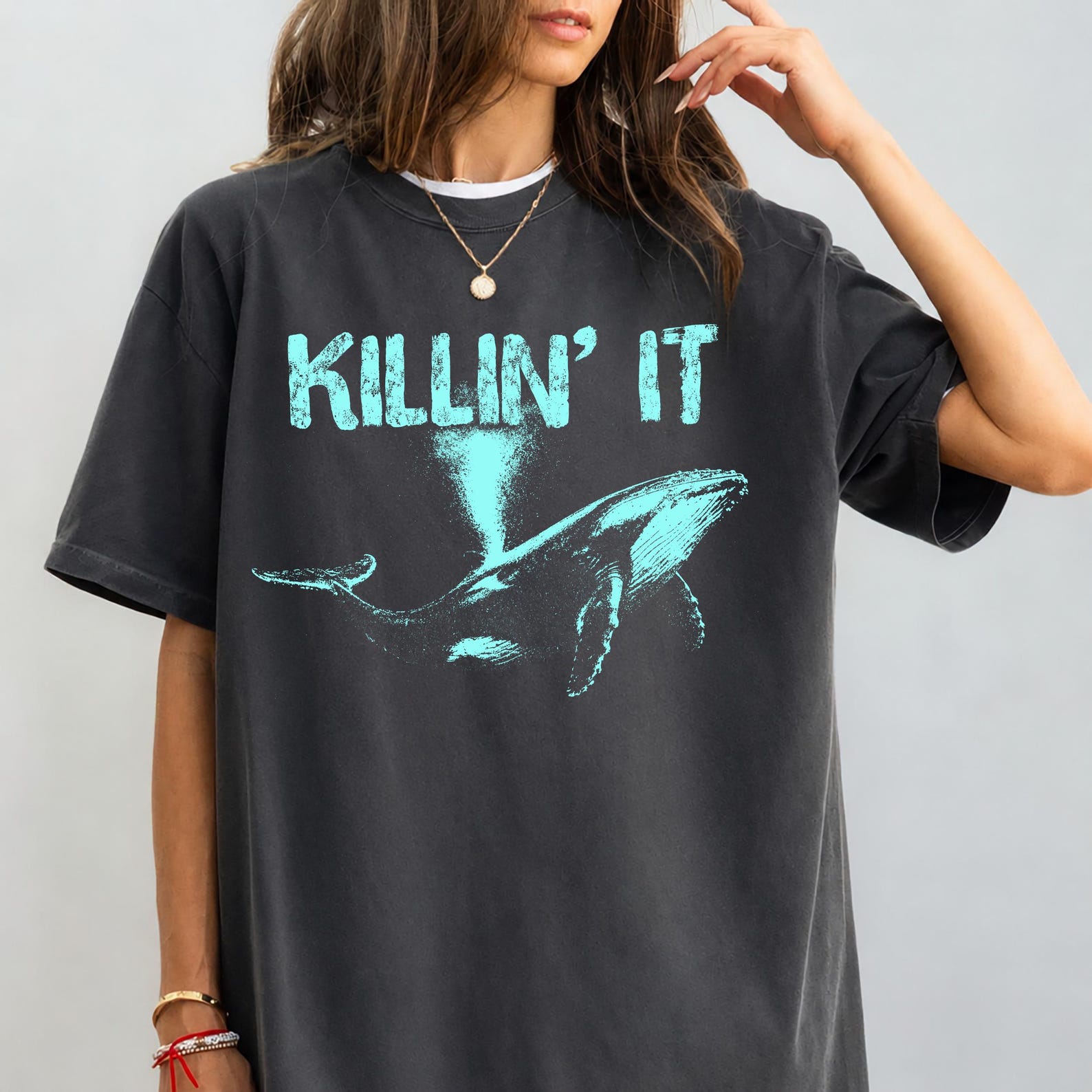 Killin  It Orca Whale Shirt Vintage Retro Ocean Graphic Tee, Funny Whale Watching Gift, Marine Biology Lover Beach Vacation Apparel M