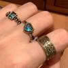 Vintage Ethnic Bronze Color Open Finger Ring For Women Relief Devil's Eye Heart-Shaped Blue Zircon Ring Jewelry