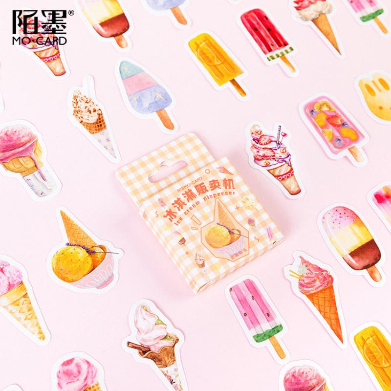46 Sheets Ice Cream Stickers Mini Box, Sweet Style Journal Material, Student Stationery Album Decals