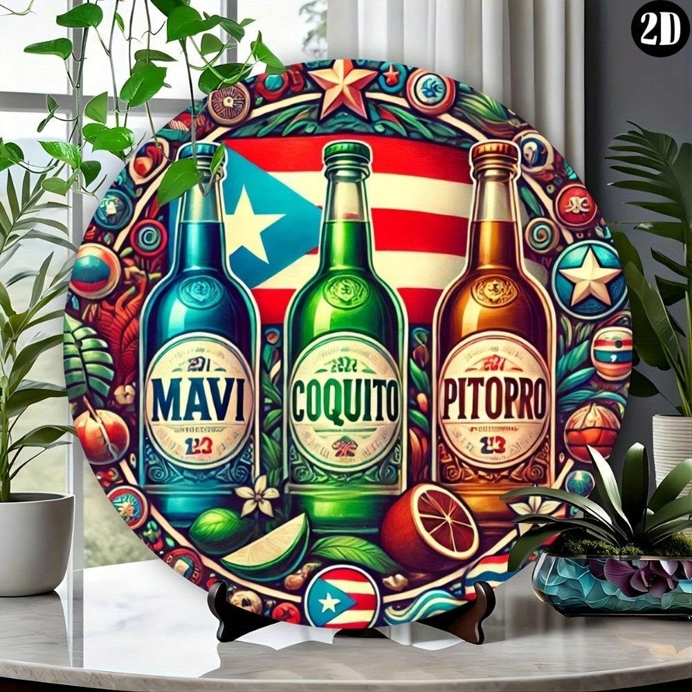 Vintage Metal Wall Art Puerto Rico Drink Sign Circular Rustic Decor Plaque