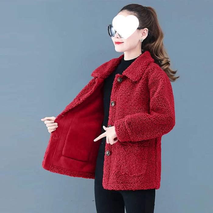 Stylish Lamb Wool-Like Thickened Coat for Middle-Aged and Elderly Women (Ages 50-60)