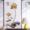 Self Adhesive 3D Wall Sticker Golden Lotus Peony Chinese Style Wallpaper for Bedroom Home Decor