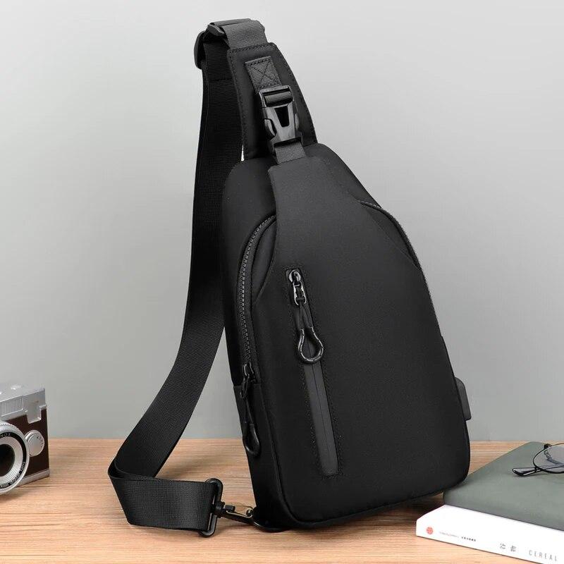 A Cool Men's Messenger Bag Casual Oxford Waterproof And Wearable Shoulder Bag Usb Rechargeable Chest Bag