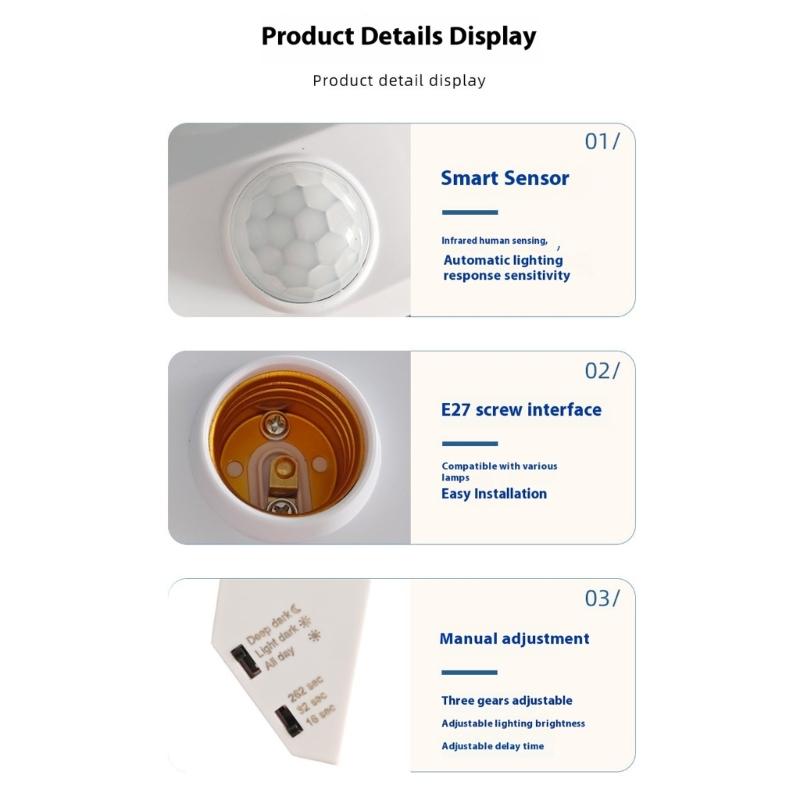 Infrareds Automatic Light Bulb Adapters For Corridors Bathroom Smartests Energy Efficiency High Sensitivity Motion Detection