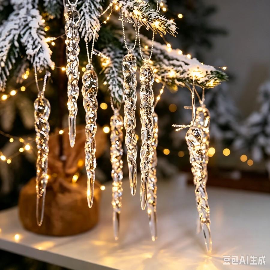 12/24/36/60pcs Crystal Clear Christmas Tree Ornaments Icicle Drop Pendants For Xmas & Winter Party Decor Holiday Decorations