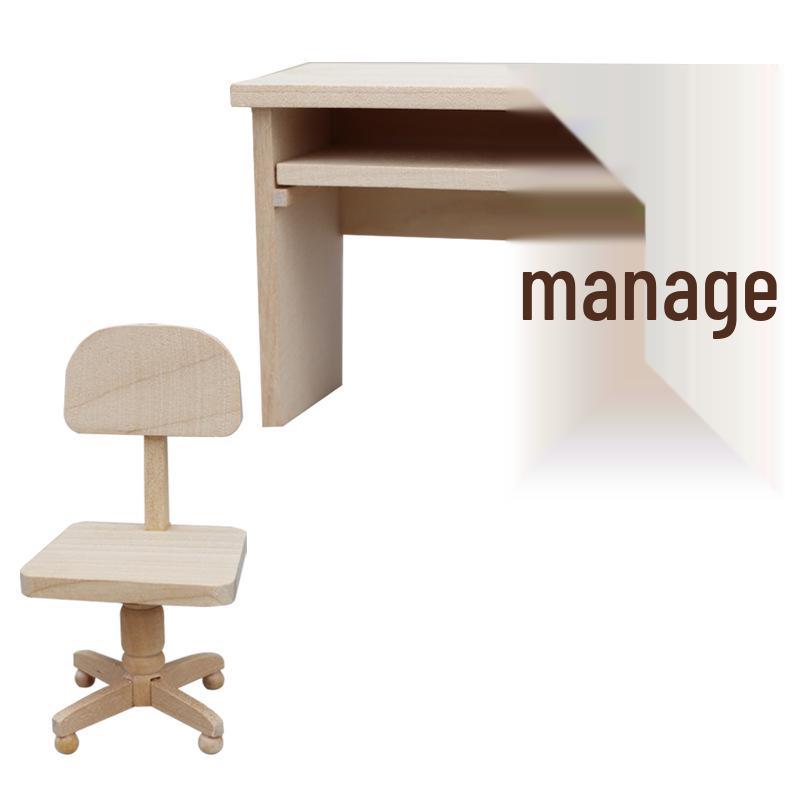 

1:12 Miniature Dollhouse Wooden Desk and Chair Set