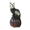 Black Cat Pumpkin Decoration Halloween Skull Figurine, Gothic Statue with Hollow Ribs, Compact Desktop Decor Spooky for Showcase Outdoor Landscaping,