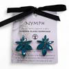 Teal Green Glass Floral Stud Earrings Gold-Tone
