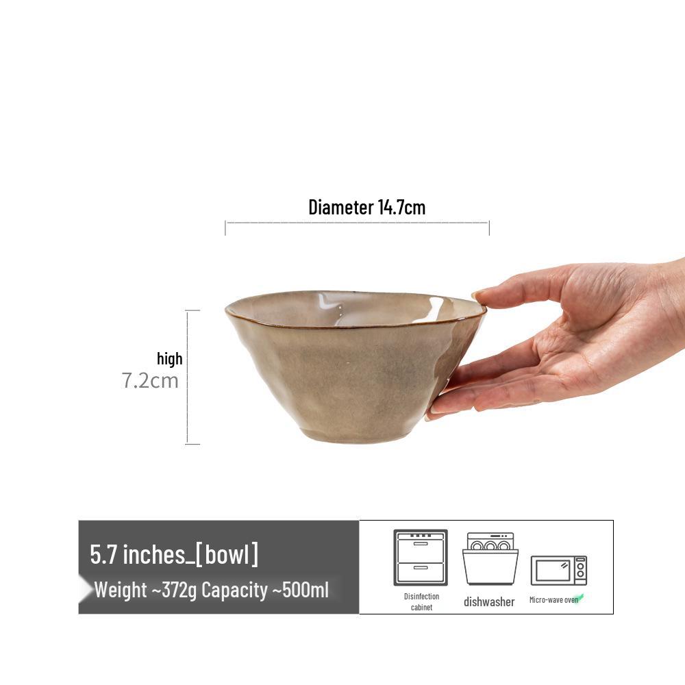Japanese Retro Ceramic Irregular-Shape Bowl with Kiln-Changed Glaze - Ideal for Rice, Congee, or Noodles